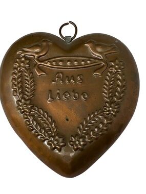 VTG "Aus Liebe" Copper/ Tin Heart for Cookie/Chocolate Made in Italy Farmhouse
